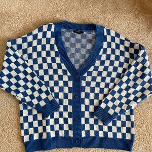 Forever 21 Blue and White Checkered Cardigan
